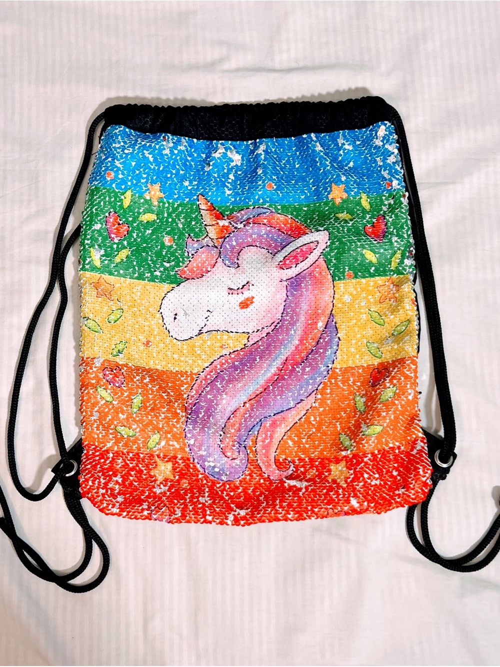 NWOT Unicorn Drawstring Bag Rainbow Sequin Cinch Bag Backpack